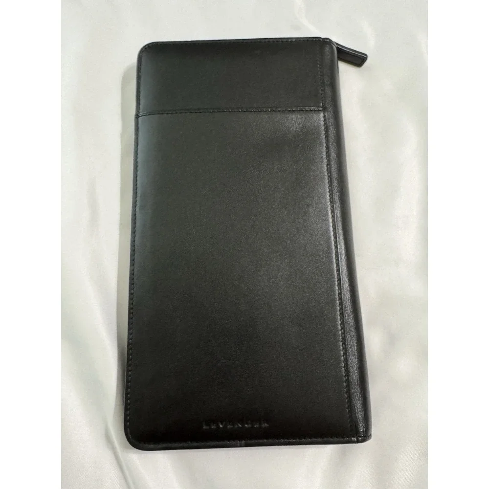 Levenger Black Leather Travel Wallet Removable Interior Wallet Personalized 